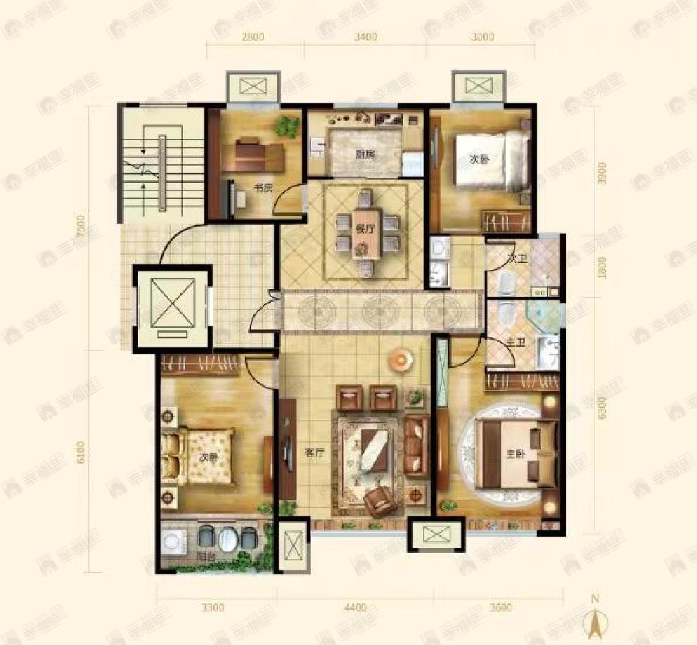 天成云玺4室2厅2卫户型图