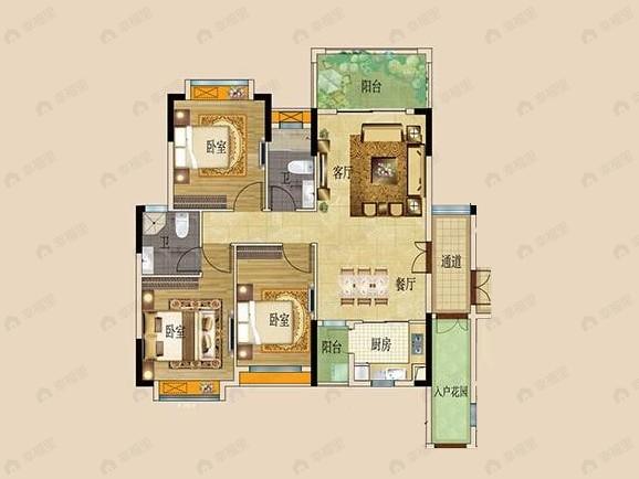 金时花园3室2厅2卫户型图
