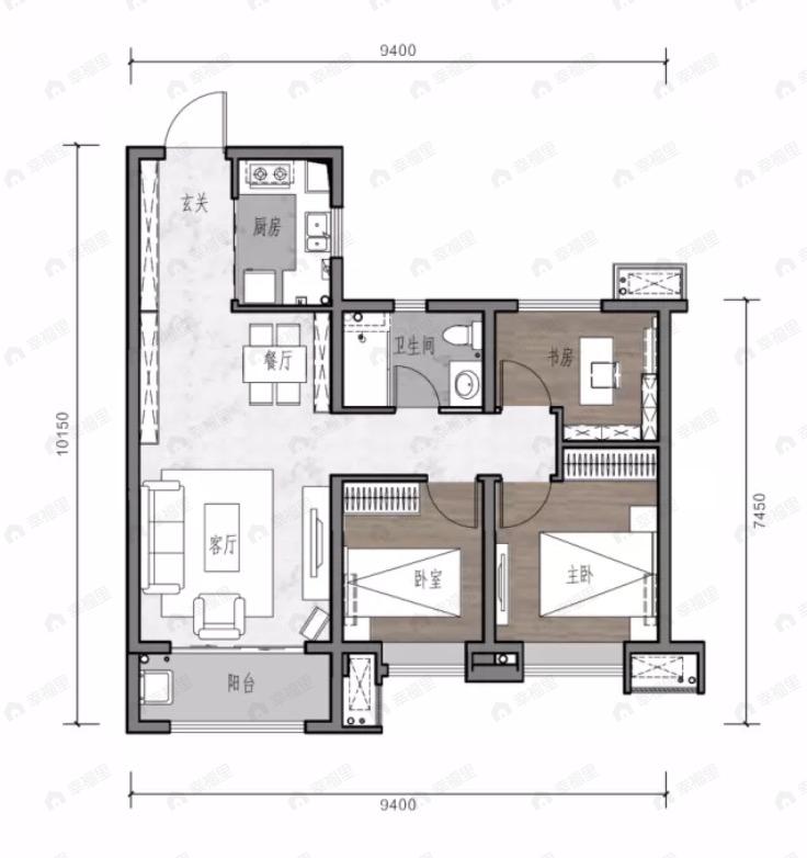 保利大都汇3室2厅1卫户型图