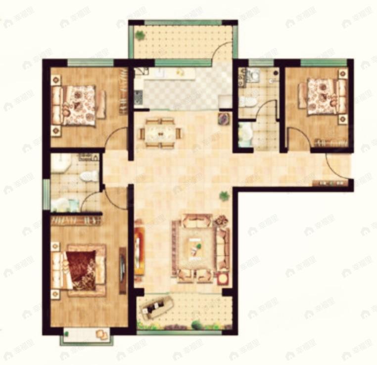 冉泽御景龙湾3室2厅2卫户型图