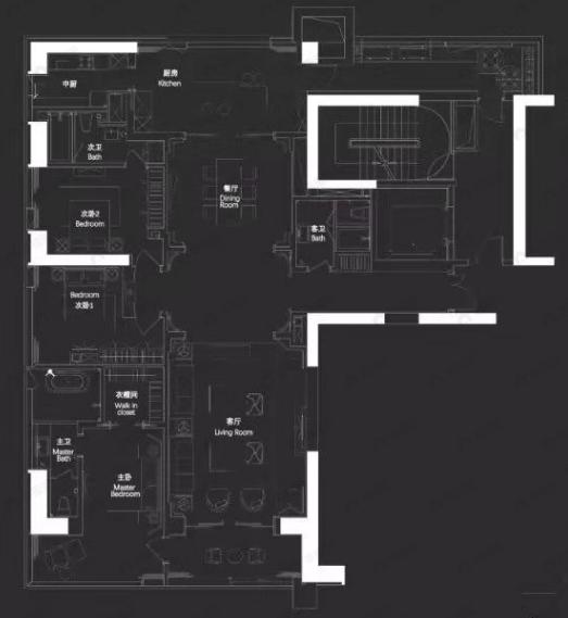 4室2厅3卫建面328平西|北户型图