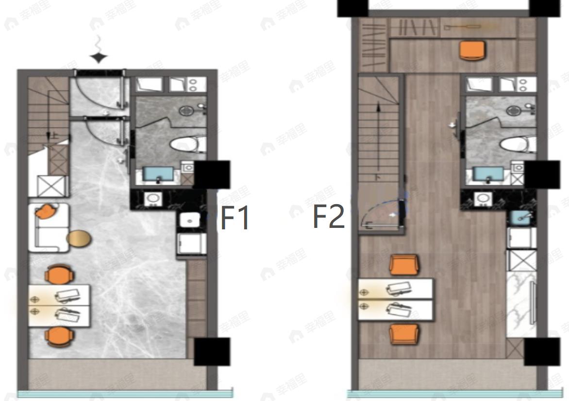 1室1厅2卫建面43m²南户型图