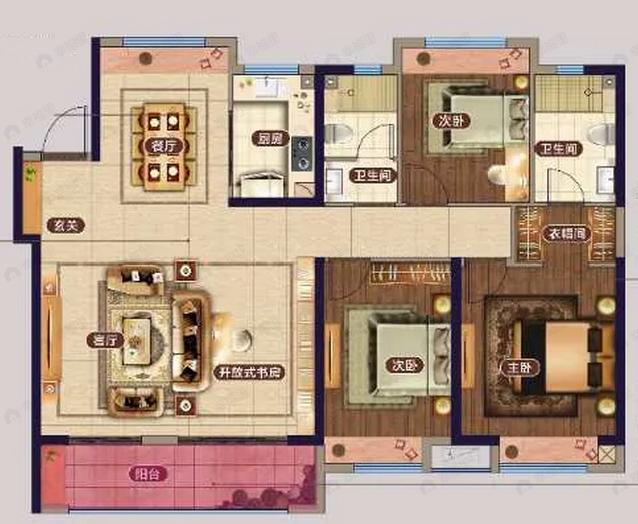 中南熙悦3室2厅2卫户型图