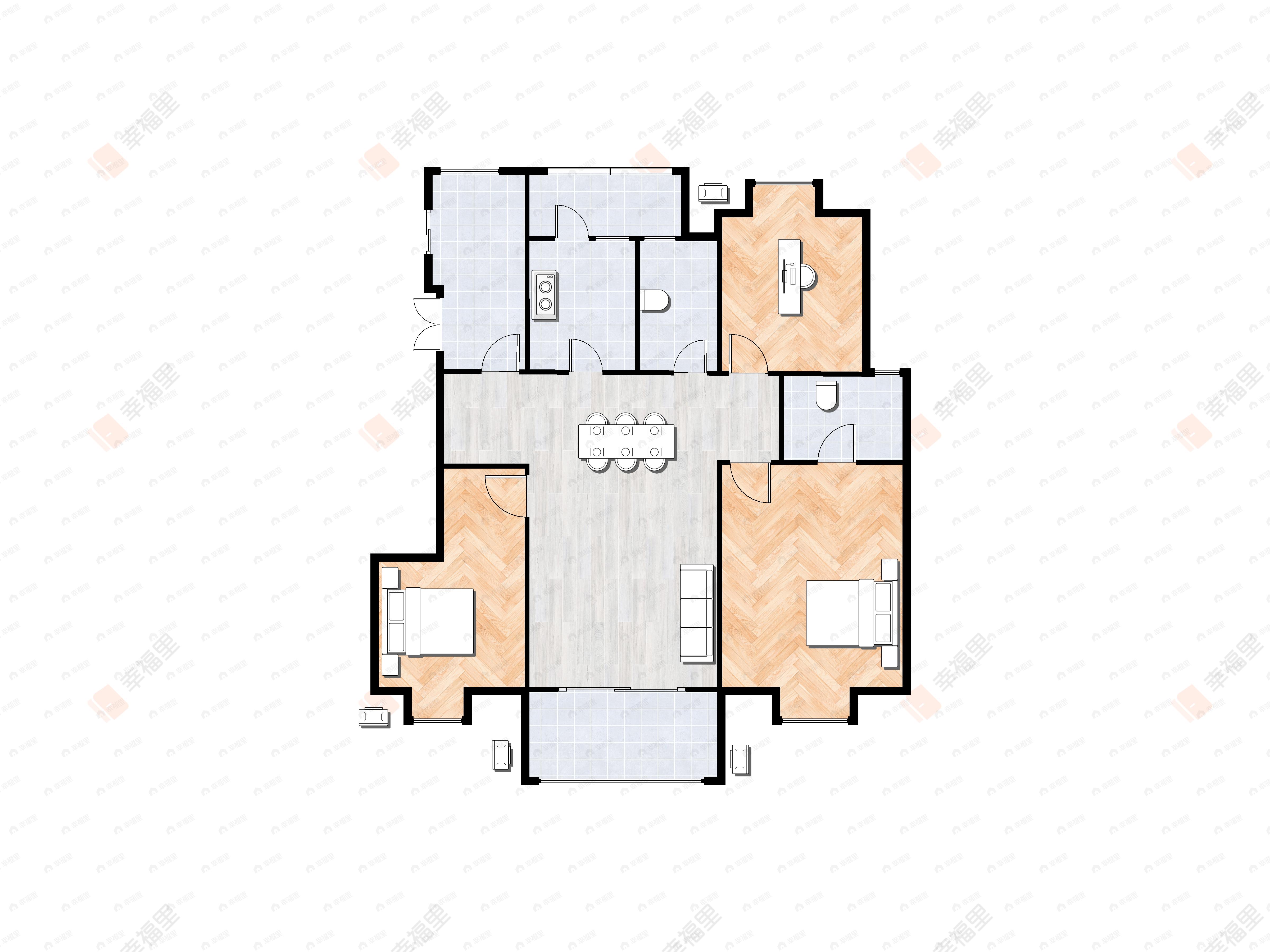 3室2厅2卫建面119平南户型图
