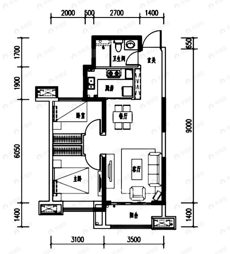保利大都汇2室2厅1卫户型图