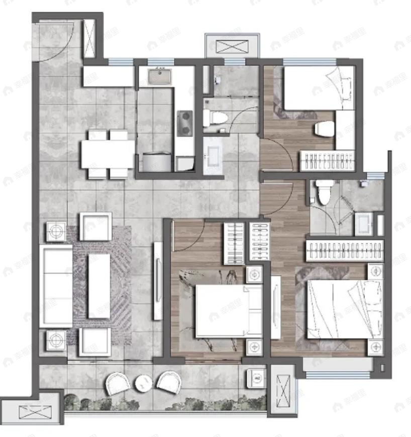 3室2厅2卫建面115平户型图