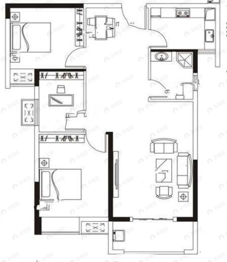 合融清华源3室2厅1卫户型图