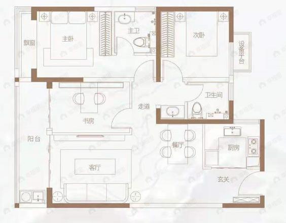 美盛金水印3室2厅2卫户型图