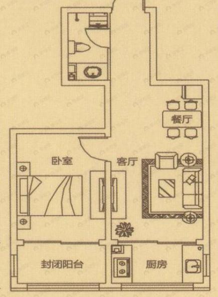 满融首府1室2厅1卫户型图