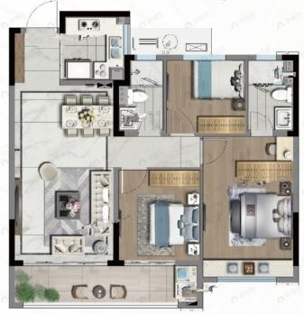 祥生公园道3室2厅2卫户型图