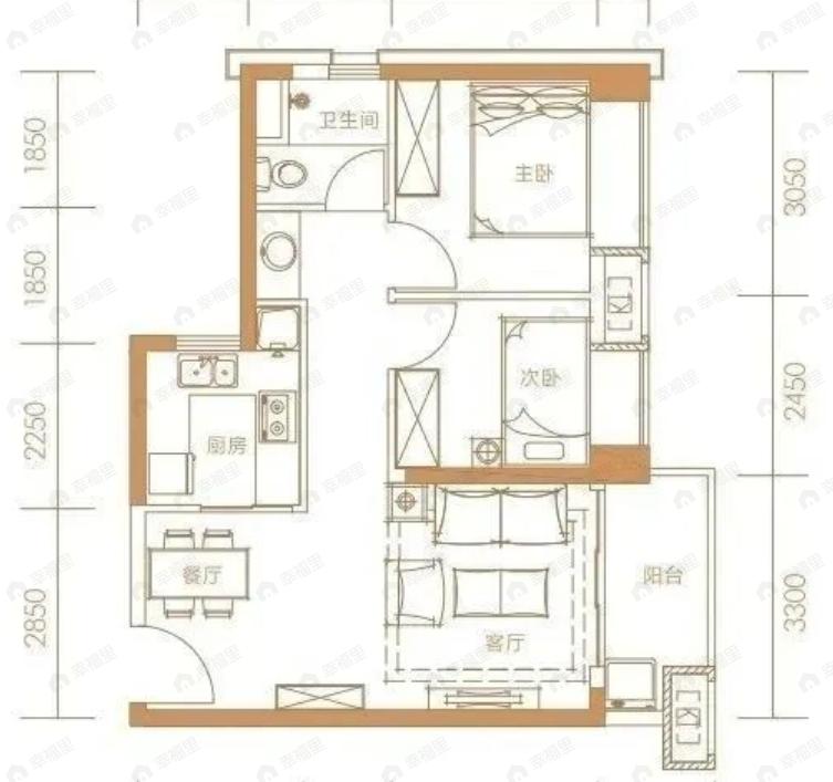 兆邦基碧湖春天2室2厅1卫户型图