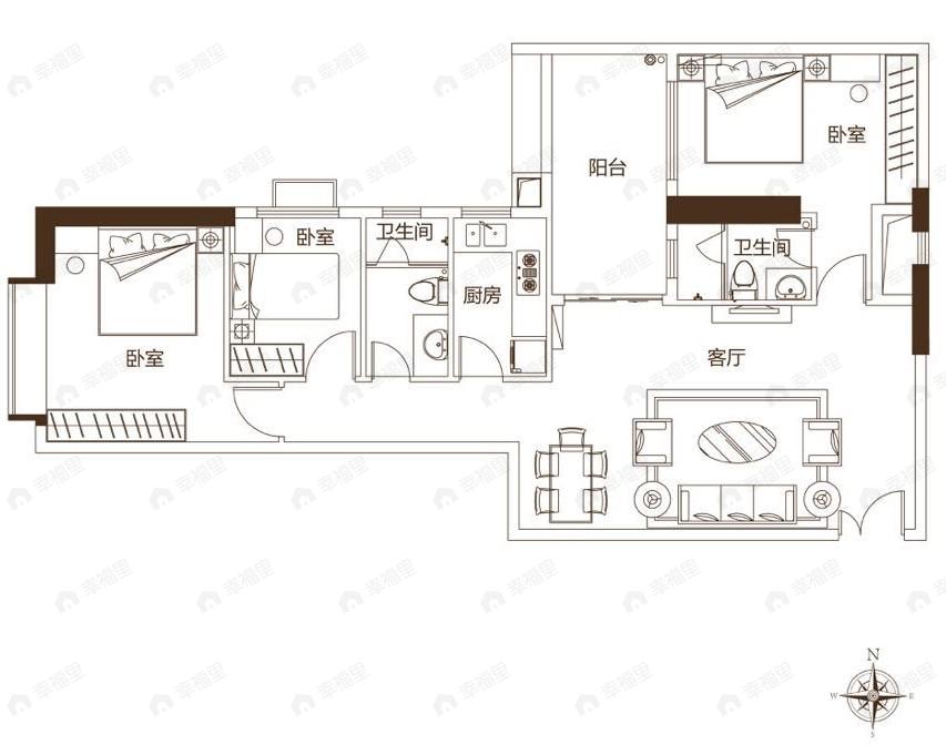 淘金半山豪庭3室2厅2卫户型图