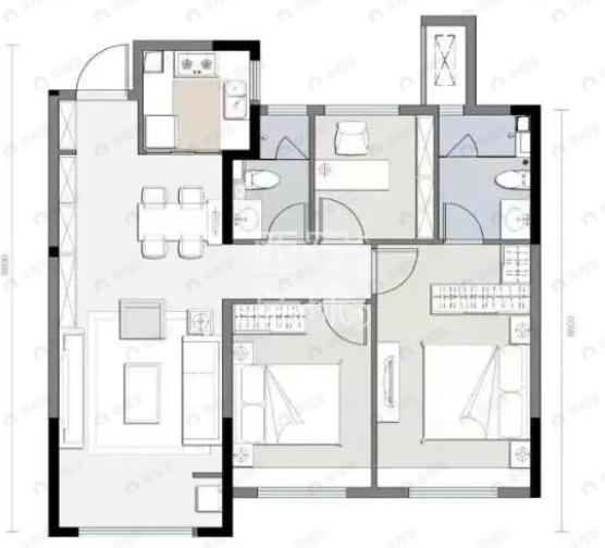 中粮奥体壹号3室2厅2卫户型图