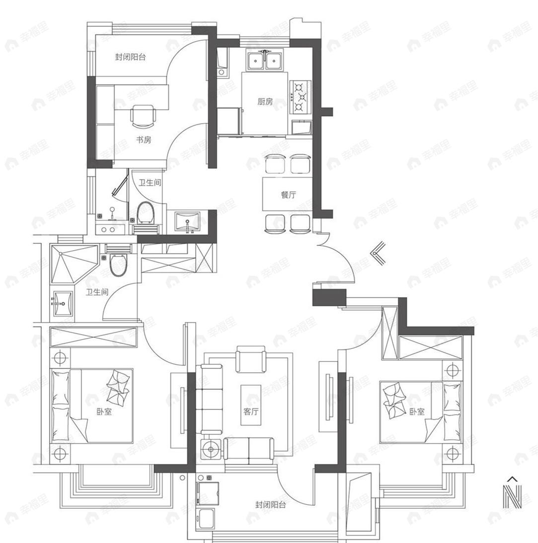 海玥华府3室2厅2卫户型图
