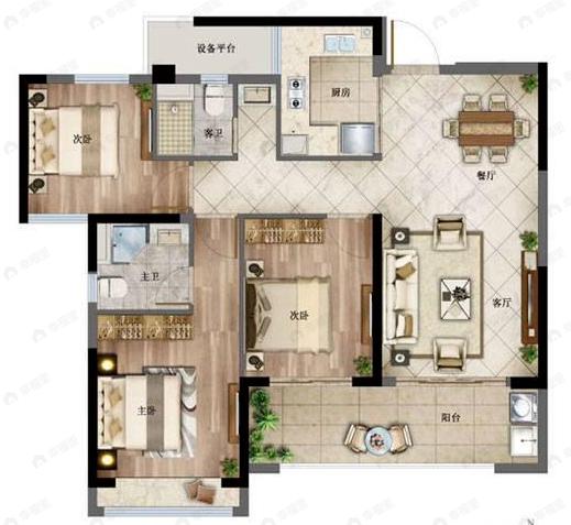 首开中庚·雲境3室2厅2卫户型图
