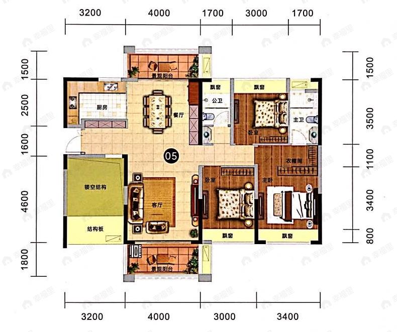 乐天2期3室2厅2卫户型图