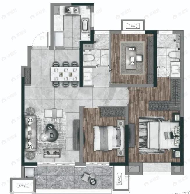 绿地淮海国博城3室2厅2卫户型图