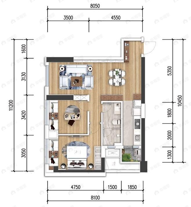 江北嘴壹号院东苑2室2厅1卫户型图