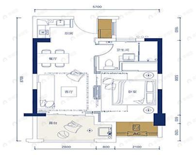 1室1厅1卫建面51平户型图