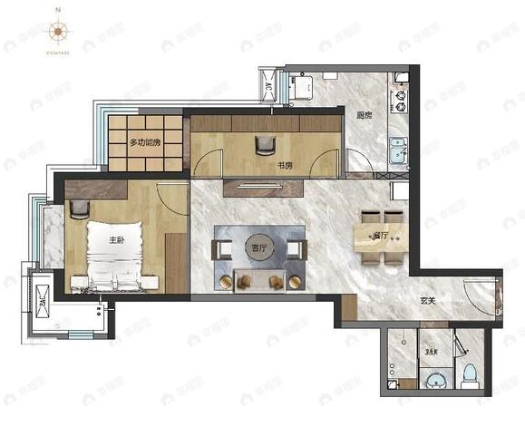 北京书院1室2厅1卫户型图