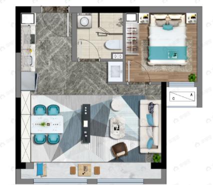 绿地高新全球贸易港WE未来1室2厅1卫户型图