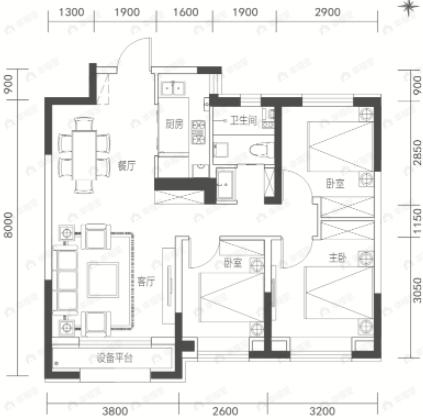 秦基澜城一期3室2厅1卫户型图