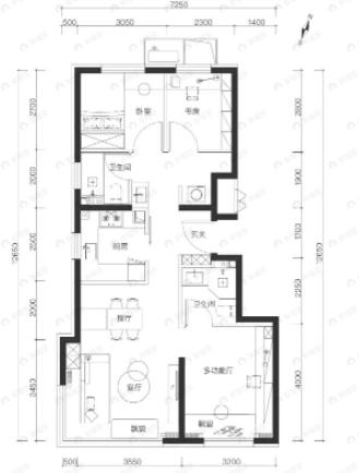 北京城建国誉燕园3室2厅2卫户型图