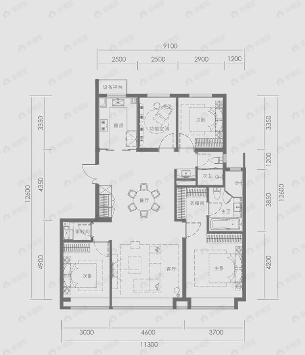 绿城晓风印月4室2厅2卫户型图
