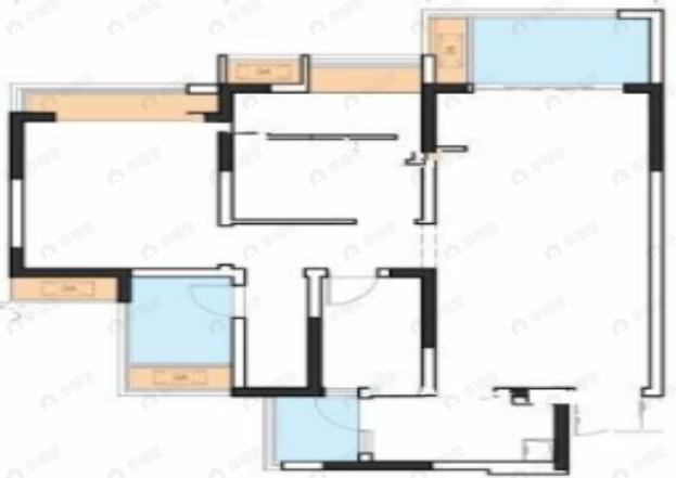 3室2厅1卫建面91平南户型图