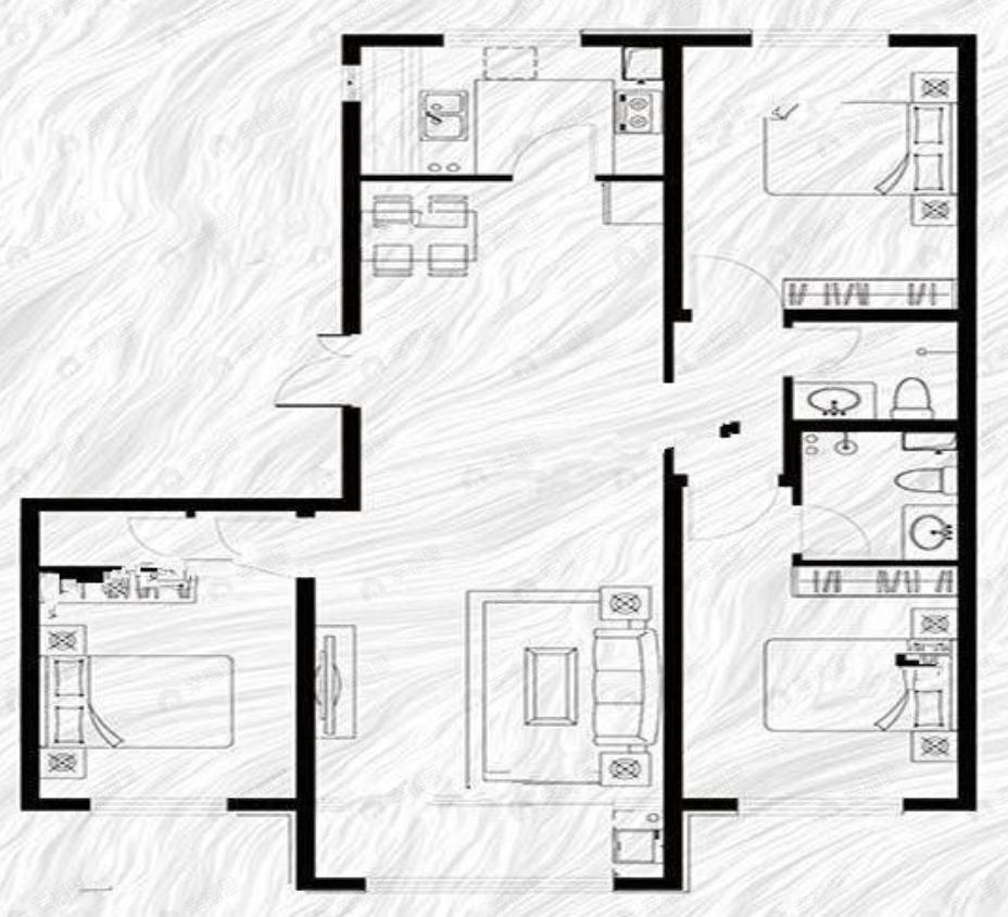 3室2厅2卫建面134平南|北户型图