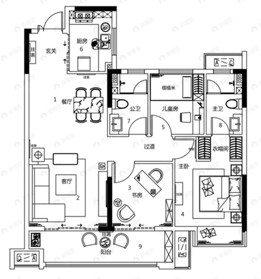 建工公园壹号3室2厅2卫户型图
