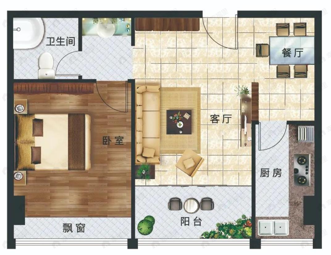 亿安天下城1室2厅1卫户型图