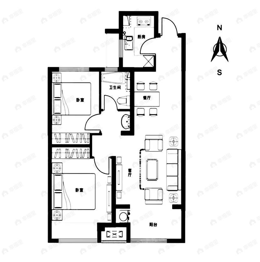 兰州蘭园2室2厅1卫户型图