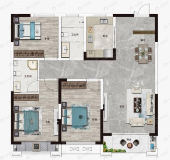 龙源天樾3室2厅2卫户型图