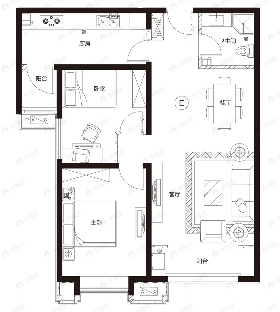 学苑馨城2室2厅1卫户型图