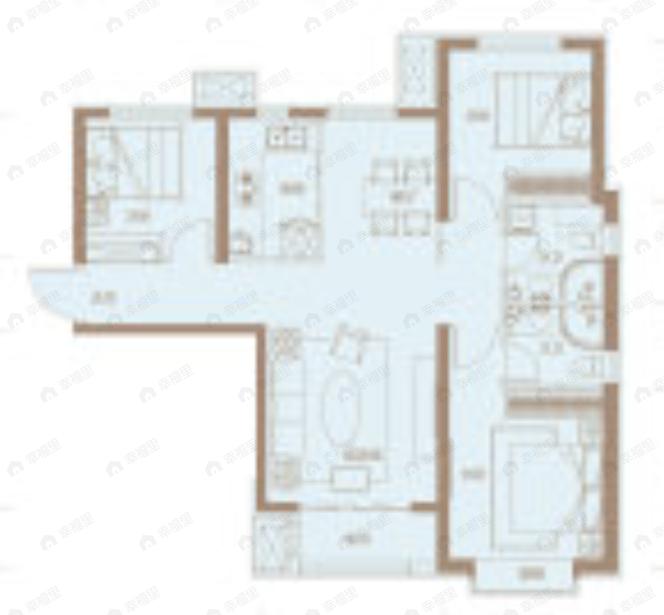 天津华侨城-汇涛苑3室2厅2卫户型图