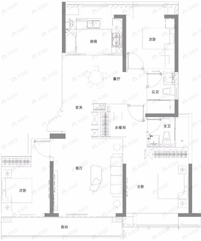 武汉城建光彩国际3室2厅2卫户型图