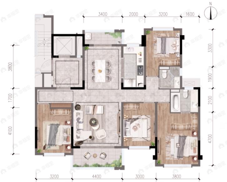 龙湖天鉅4室2厅2卫户型图