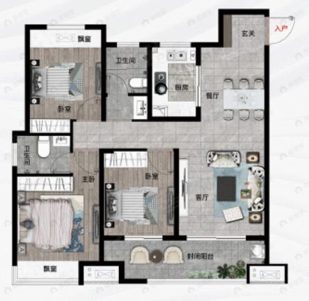 美好首玺3室2厅2卫户型图