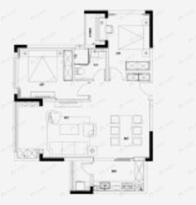 美联五福路1号2室2厅1卫户型图