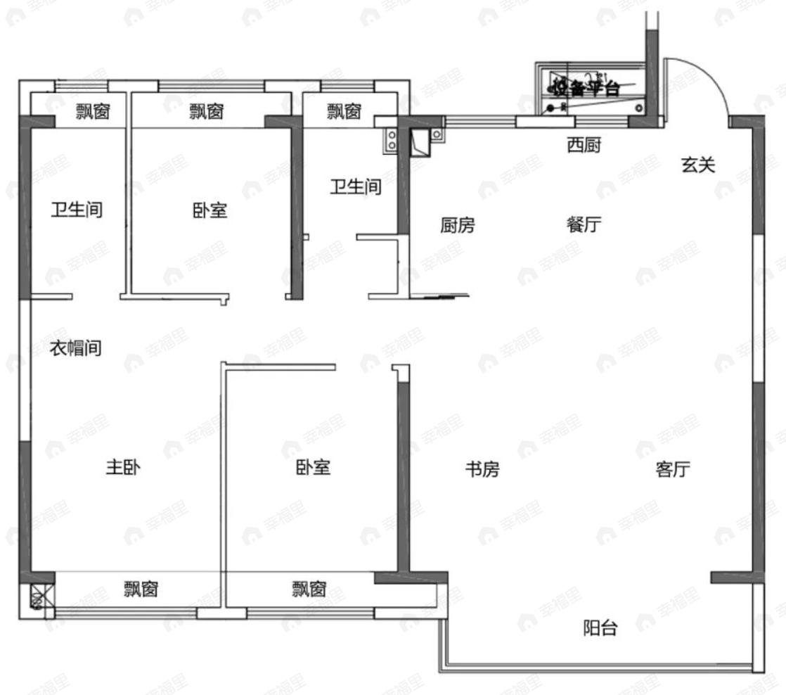 3室2厅2卫建面122平南户型图