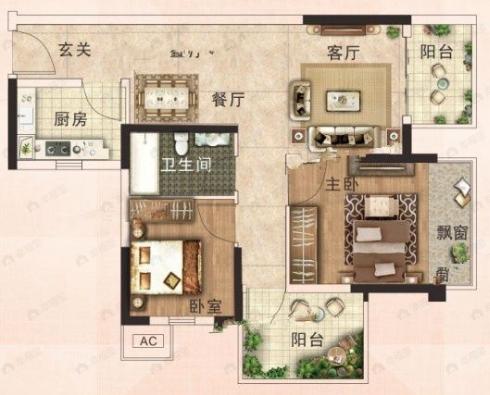 天隆江湾学府2室2厅1卫户型图