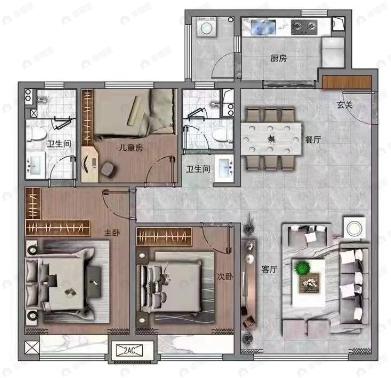 黄冈学府城3室2厅2卫户型图