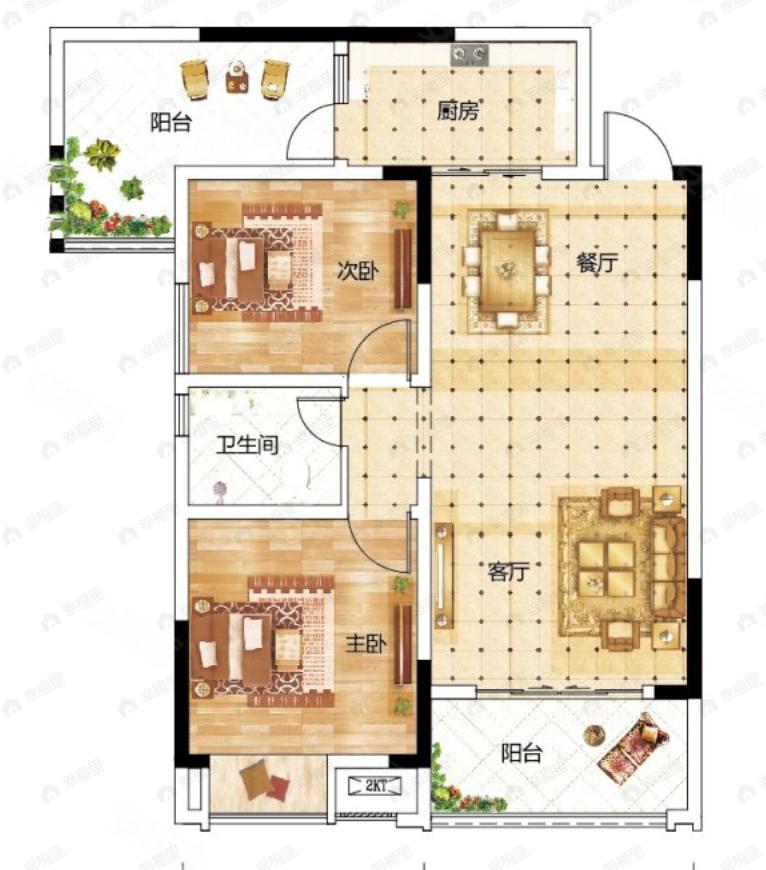 万州奥园誉峯2室2厅1卫户型图