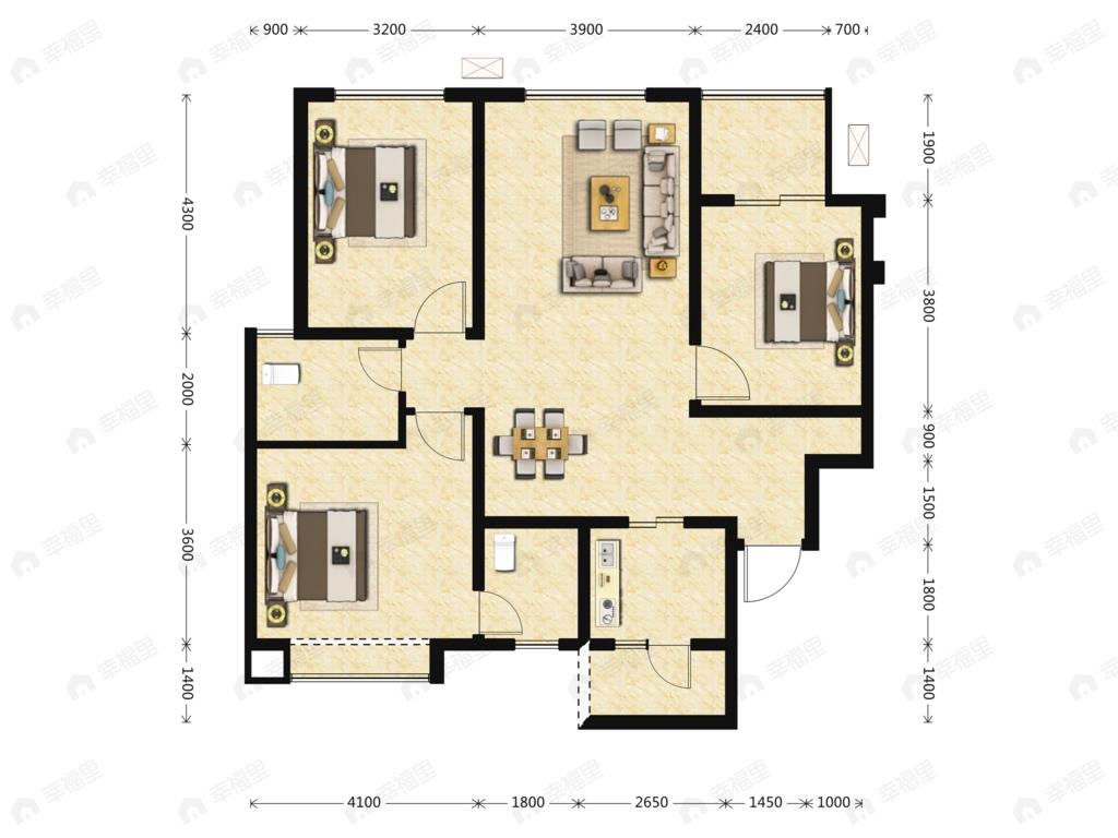 橡树华庭3室2厅2卫户型图