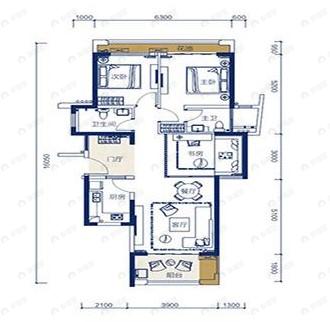 3室2厅2卫建面103平户型图