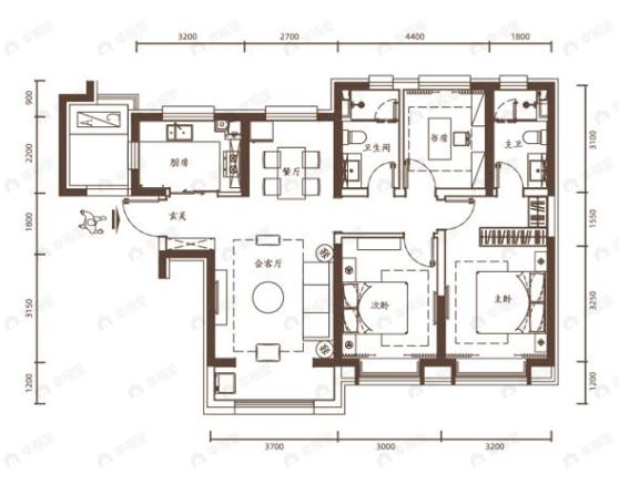 中国铁建花语津郡3室2厅2卫户型图