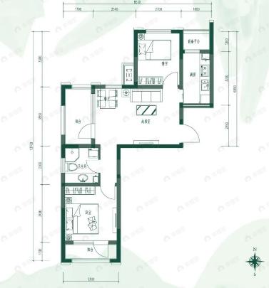 中车花溪镇二期2室2厅1卫户型图