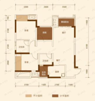 泽科空港中心2室2厅2卫户型图
