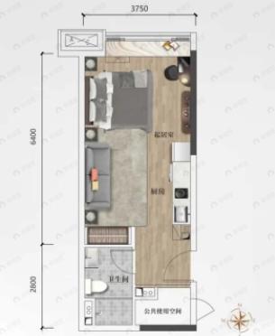 恒大金融广场1室1厅1卫户型图